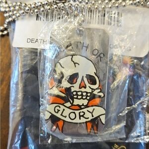 Ed Hardy - Skull 'Death or Glory' Pendant Necklace - White, Black & Orange